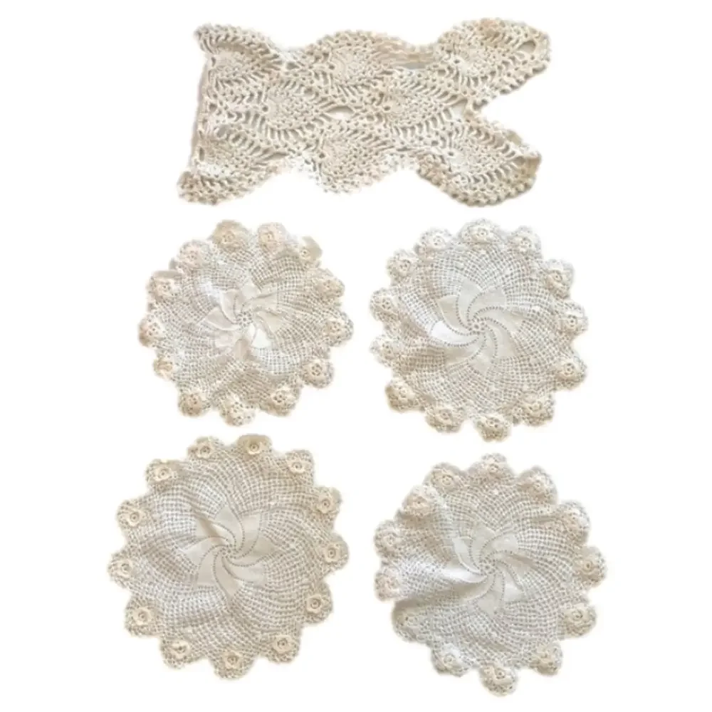 Set of Kitschy Crochet Doily Tablescape Decor 5 pieces Coasters etc